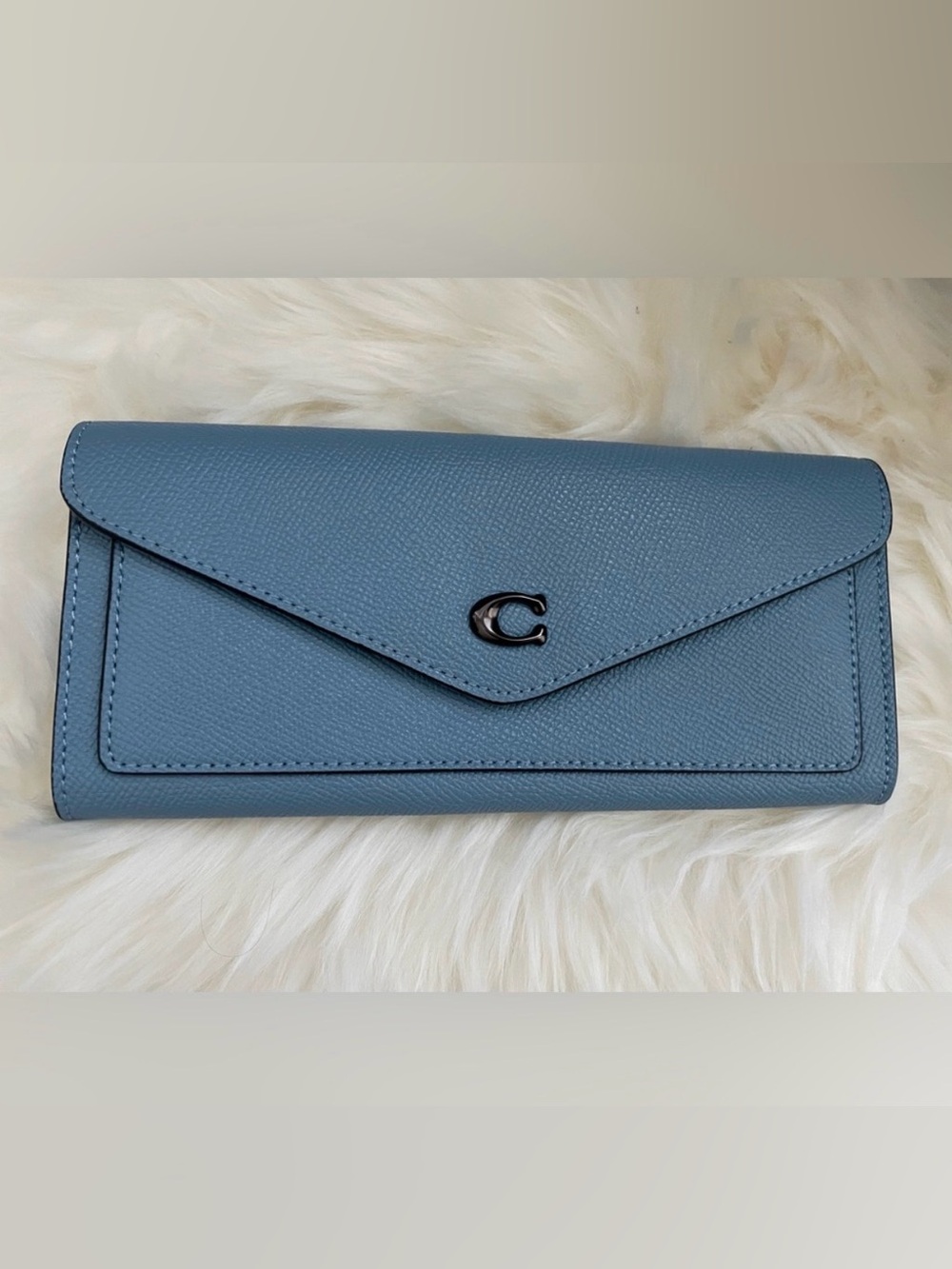 Coach Blue Leather Wallet with Flap Closure and Silver Hardware NWOT